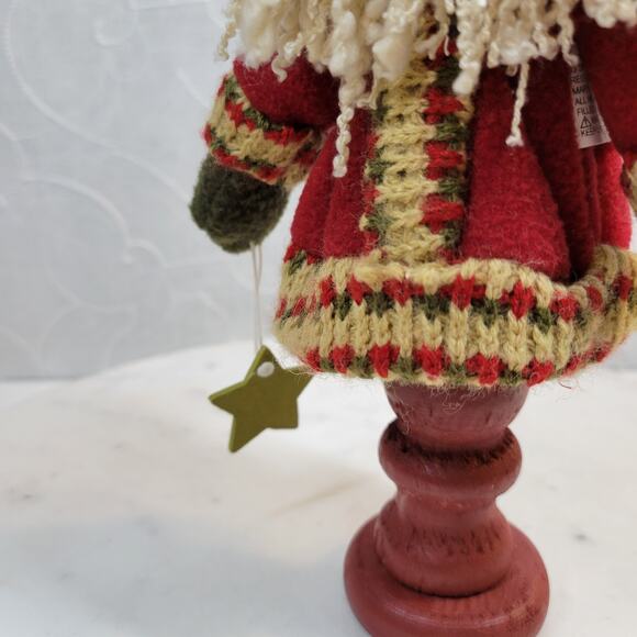 Four Star Primitive Santa Holding Star Plush 9" Wood Pedestal Handmade 2006 - Picture 7 of 16